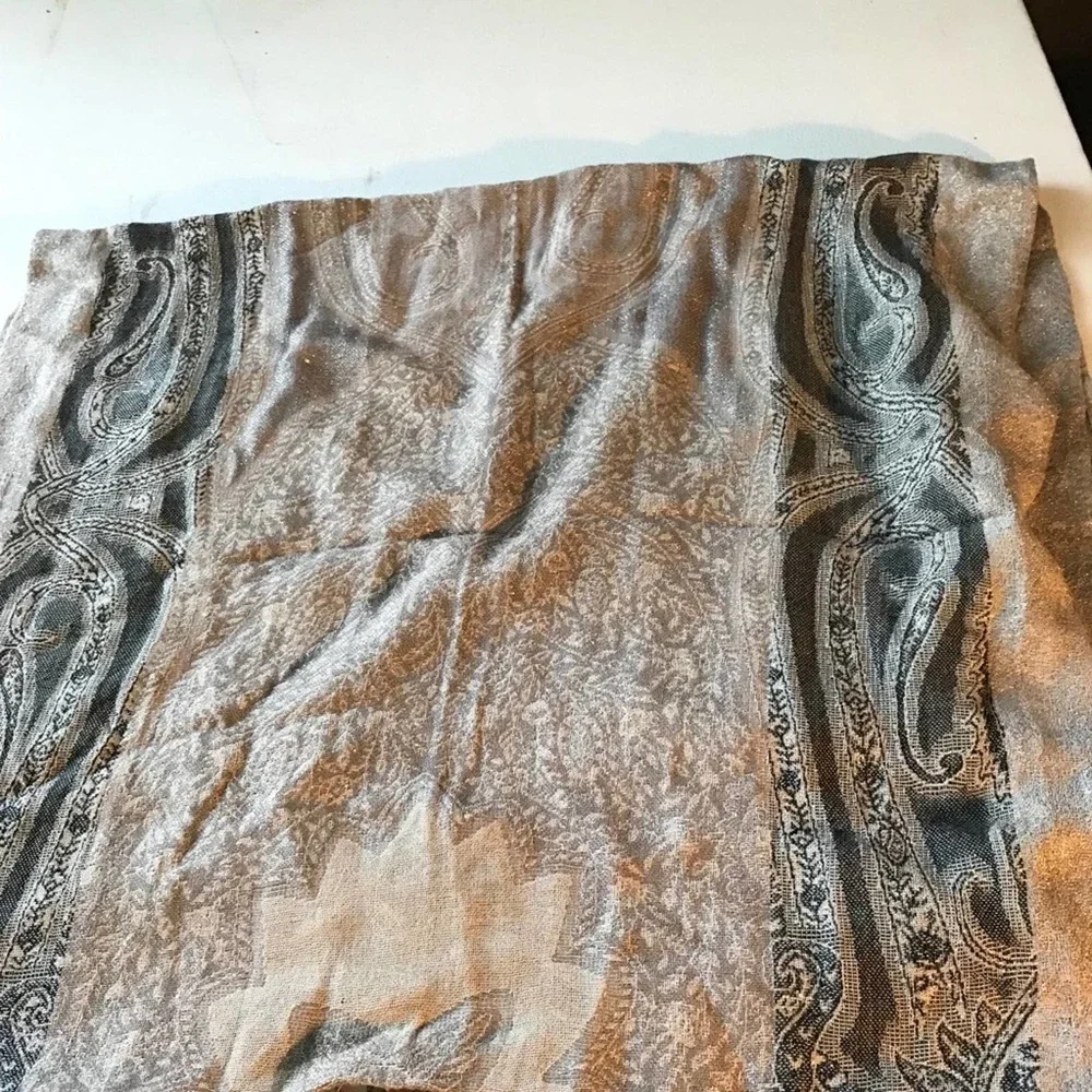 Taupe Gray Scarf Glitter Threads Twisted Fringe - Picture 3 of 7